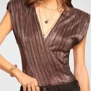 Ramy Brook Shimmering Brown V-Neck Blouse
